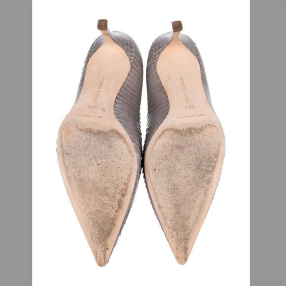 Manolo Blahnik Gray Snakeskin Pointed Toe Pumps 3" Heel Size 38.5 - Picture 4 of 4
